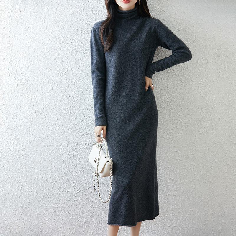Women Sweater Dress 100% Wool MODERN NEW SAGA Turtleneck Knit Long Pullover Winter Jumpers Wool Long Dress Female