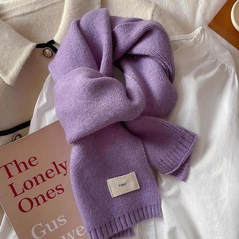 Exquisite Gentle Solid colored Small Scarf Whitening Knitted Woolen Short Scarf Autumn and Winter Warm Couple Style Simple and Elegant