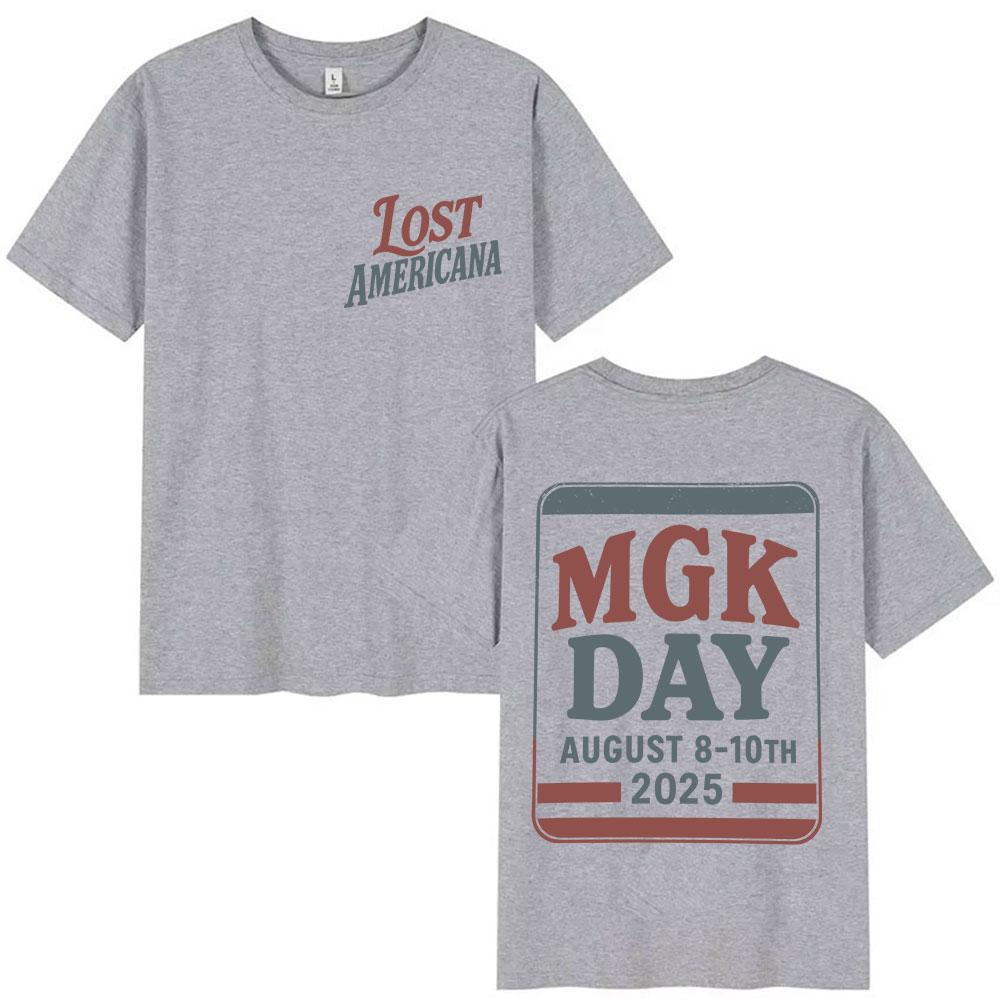 Футболка с принтом MGK Day Lost Americana 2025, Мужская и Женская, Высококачественный Хлопок, Винтажная Футболка с Коротким Рукавом в Стиле Харадзюку