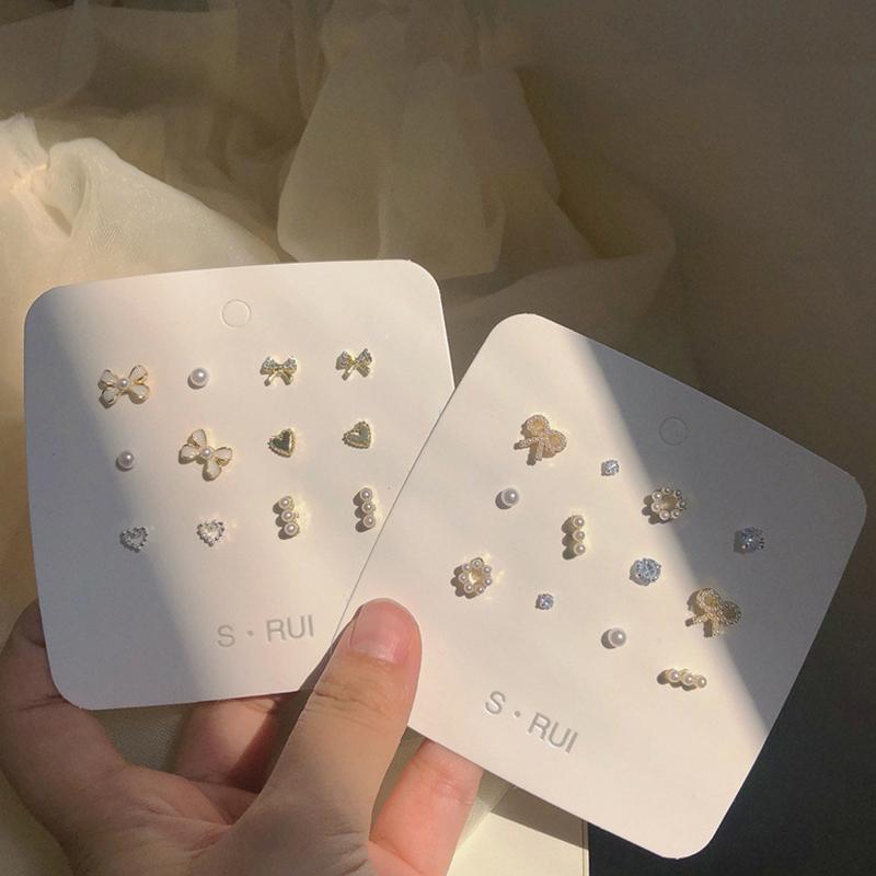 6 пар/комплект Design Sense Мини жемчужные бабочки бриллиантовые серьги наборы нежные изысканные ювелирные украшения серьги украшение для ушей