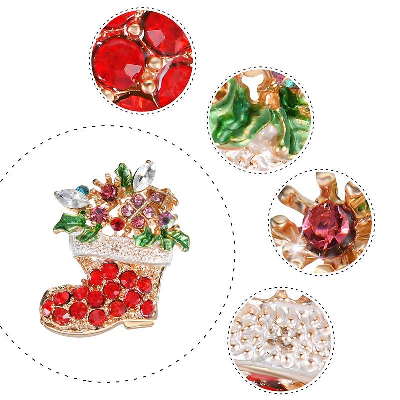 Red Crystal Christmas Boot Stocking Brooch Full Diamond Breastpin Christmas Gift Decoration for Women