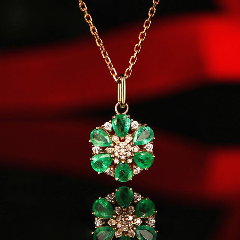 POMOiii Новый стиль, легкий, роскошный, в форме цветка, зеленый циркон, модный кулон для женщин, очаровательный Свадебный, помолвочный, изящные ювелирные изделия, новый модный