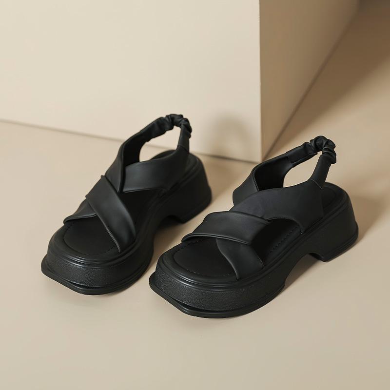 Платформенные сандалии женские летние белые зеленые римские туфли мягкая подошва универсальные с перекрестными ремешками туфли-маффины пляжная обувь