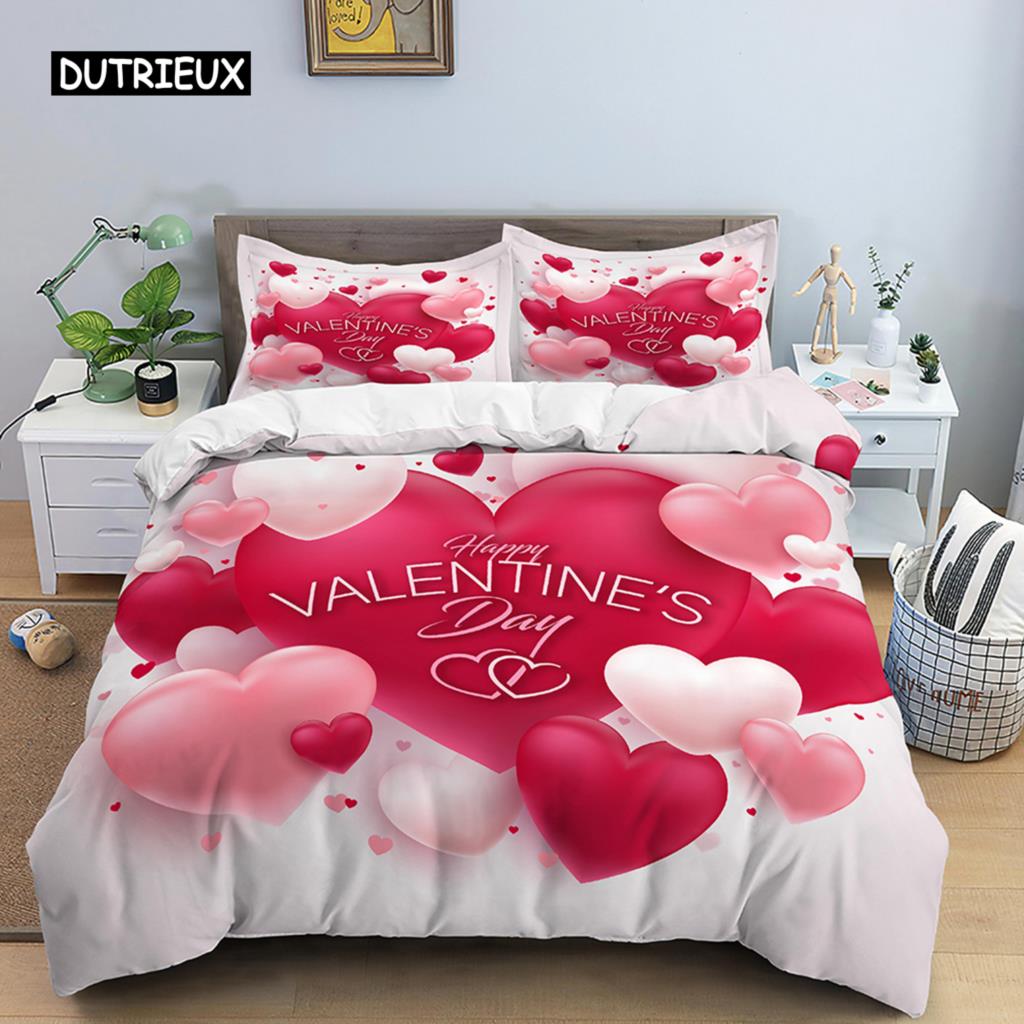 Комплект пододеяльников с сердечками и принтом «Любовь», наволочка для пары, пододеяльник размера «king size», подарки ко Дню святого Валентина, комплект постельного белья из полиэстера