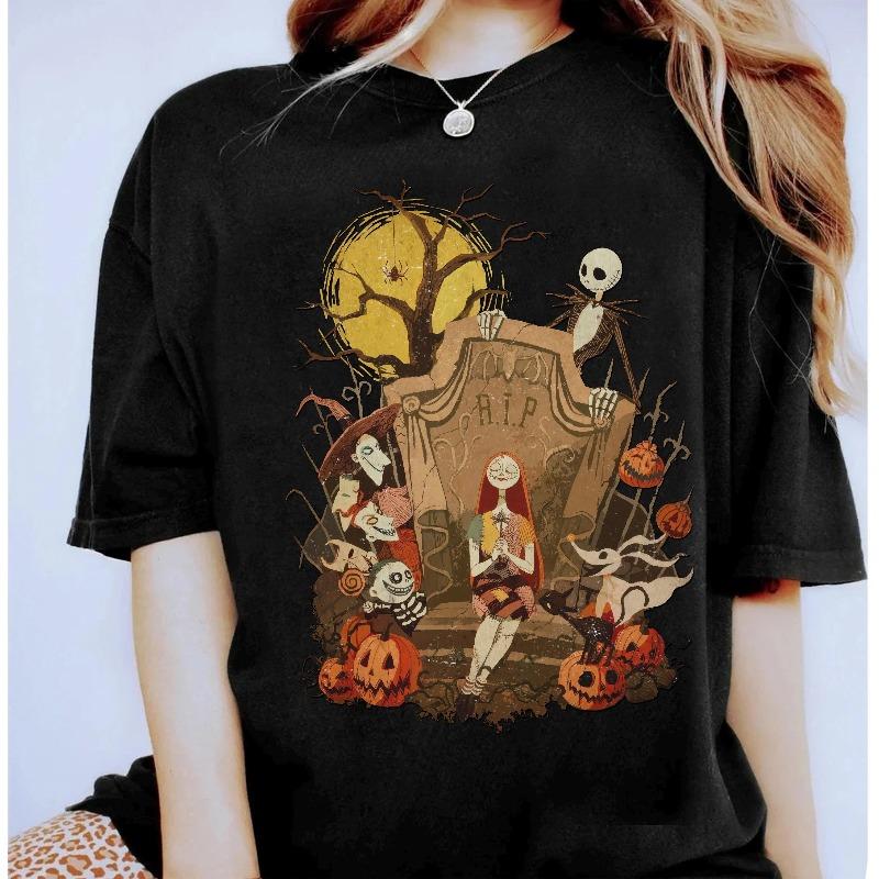 Retro Christmas Nightmare Character Group Tshirt Four Seasons Unisex Pure Cotton Casual Fashion Tshirt