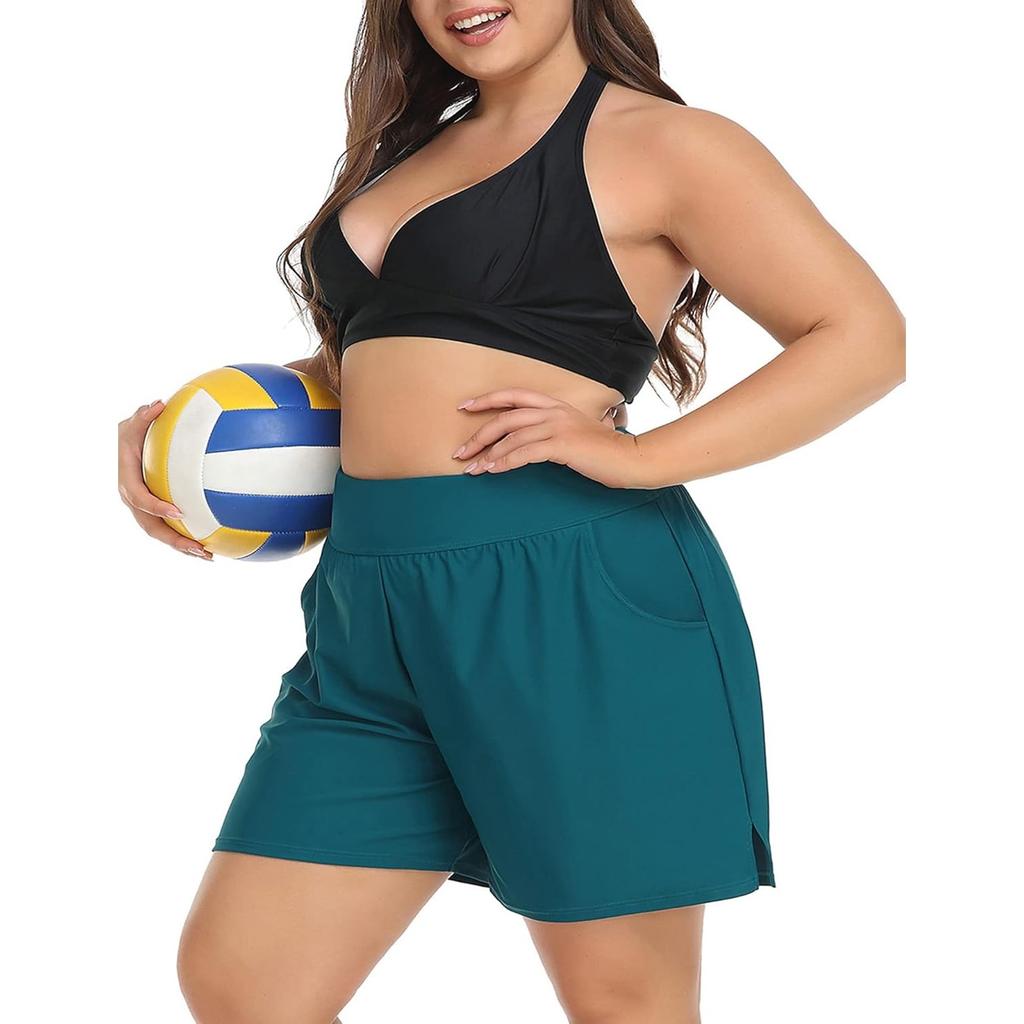 CHARMLEAKS Плюс размер шорты для плавания для женщин шорты с высокой талией танкини купальник снизу с карманами