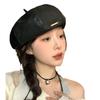 Pu Leather Beret Women's Autumn and Winter New Face Small Pumpkin Hat Literary and Retro Star Anise Painter Bud Hat