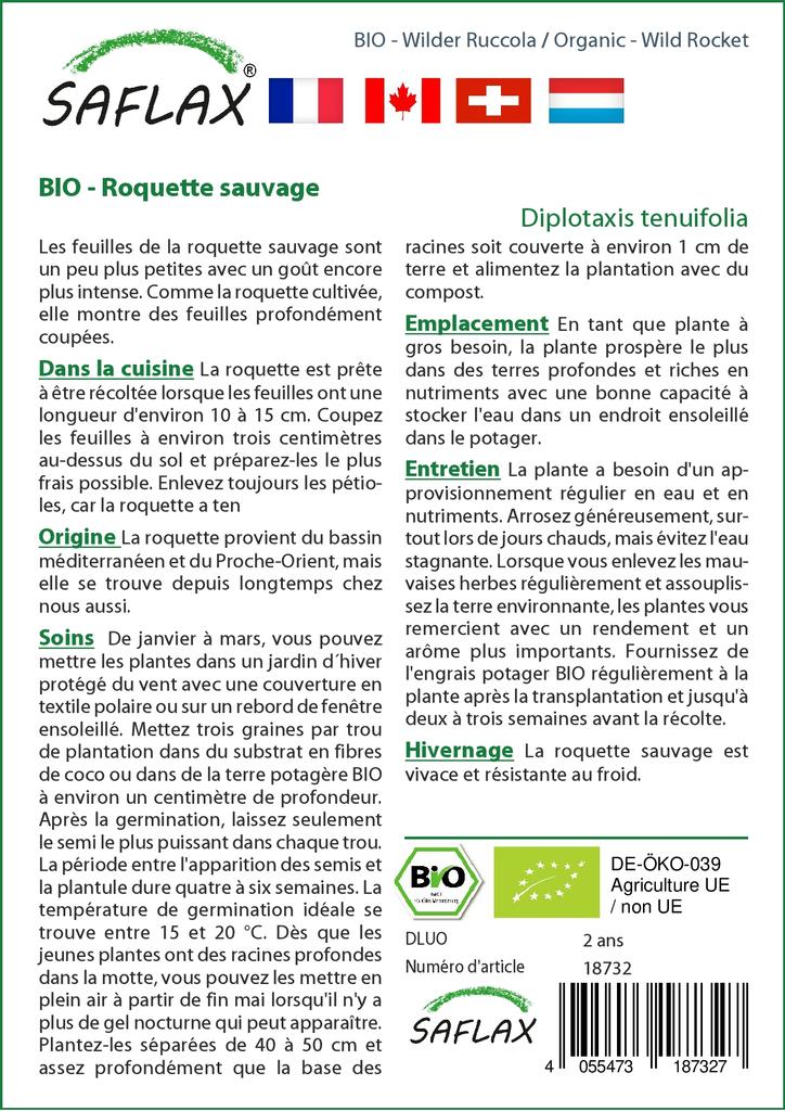 SAFLAX Garden in the Bag - Органический - Wild Rocket - 1500 семян - С субстратом в подходящем мешке - Diplotaxis tenuifolia