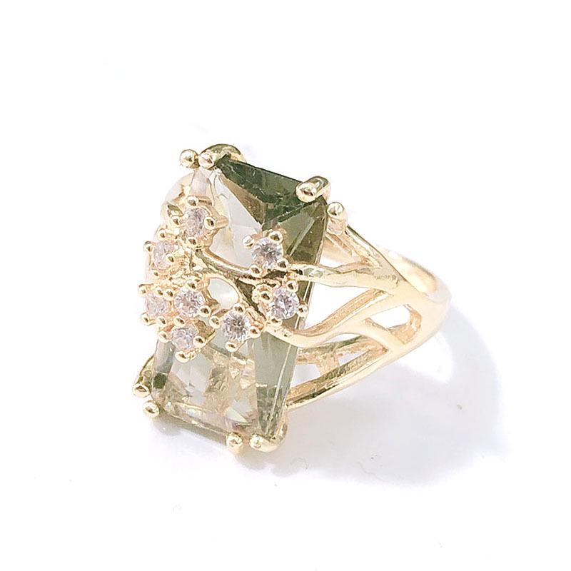 European & American Fashion Gold Zircon Square Ring for Women