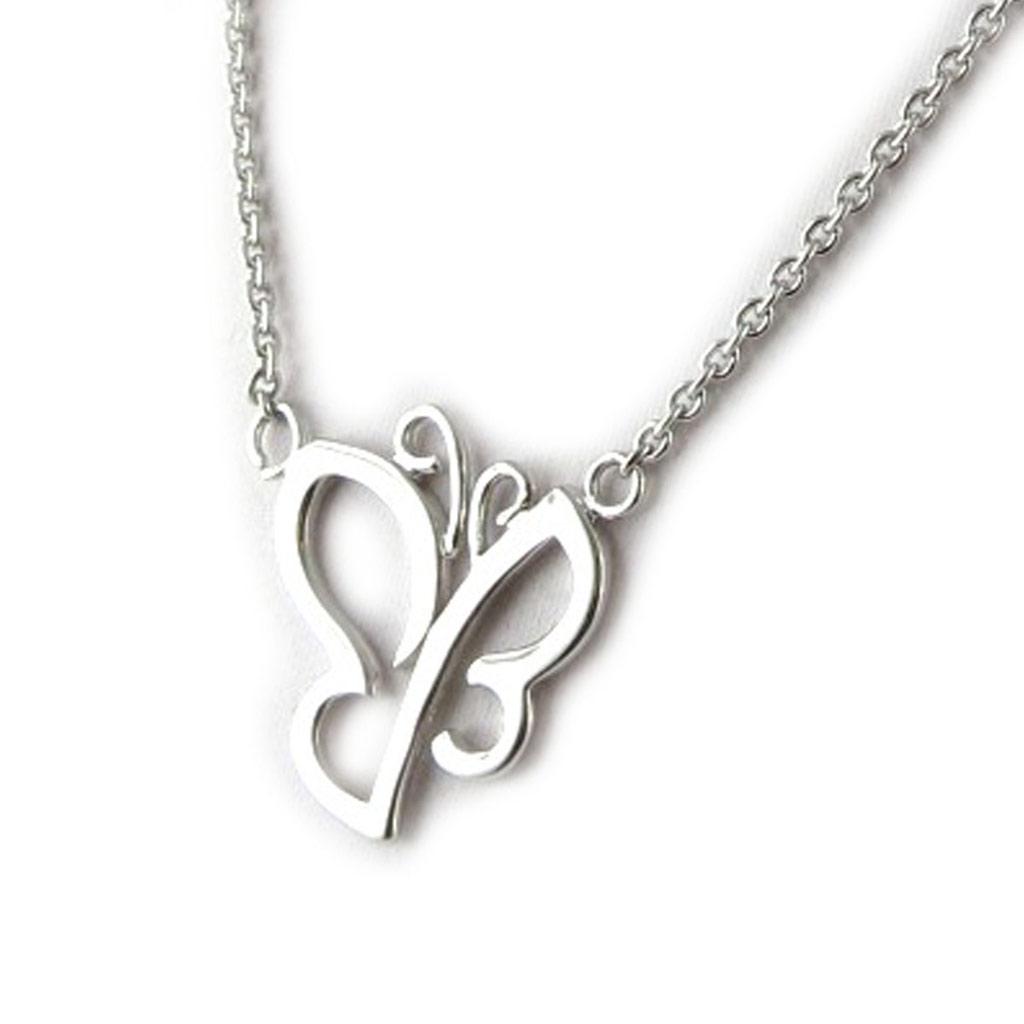 Les Trésors De Lily [K9646] - Silver 'Butterfly' Necklace