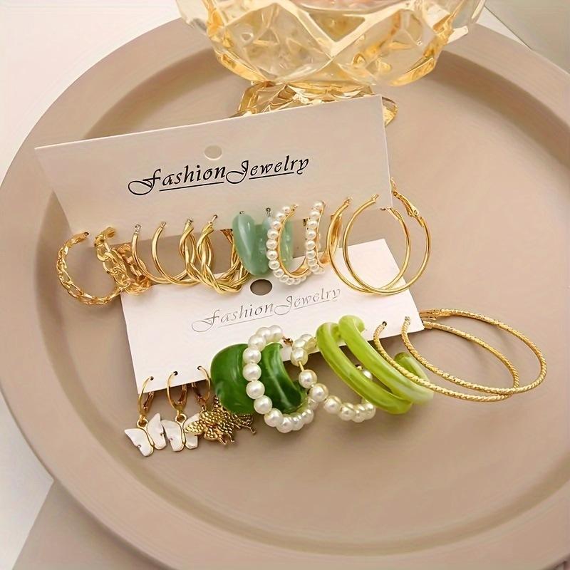 Богемные акриловые серьги-кольца C-образной формы с бабочками из смолы, модные серьги-кольца с имитацией циркония, набор, женский летний пляжный циркон