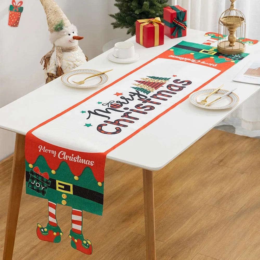 Мультяшная ткань Рождественская скатерть Рождественский орнамент Navidad Table Runner Многоразовый Рождественский флаг для стола Рождество