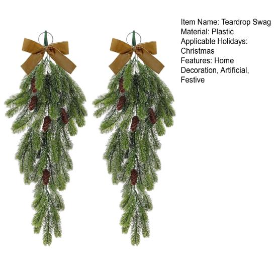 Yousheng 2 шт. рождественская гирлянда в форме капли, искусственные сосновые иголки, гирлянда с шишками и бантом, искусственная подвесная гирлянда из зелени для домашнего декора