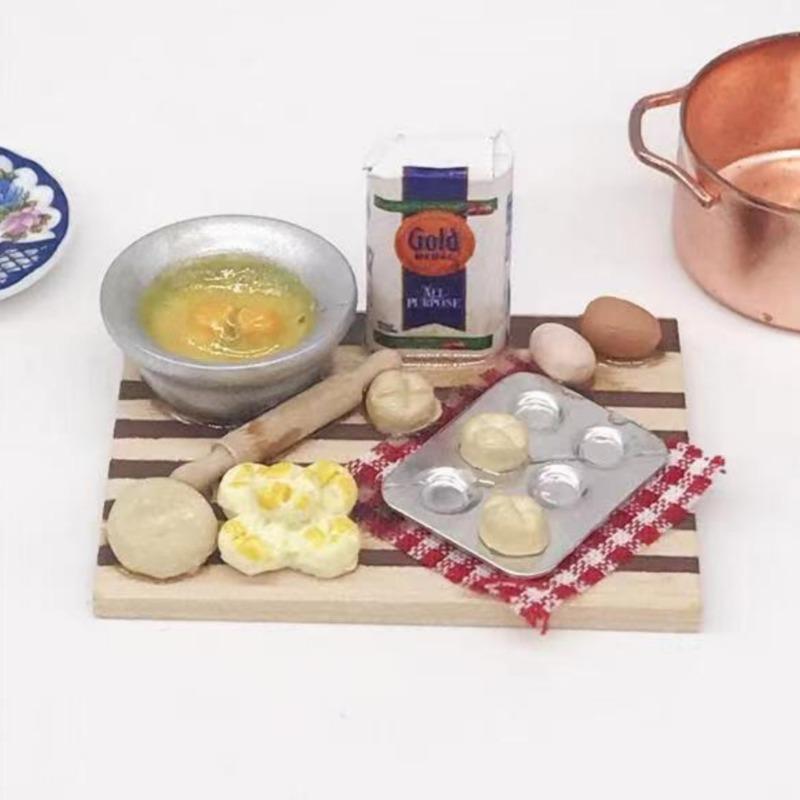 Миниатюрный набор для выпечки, кухонная еда, кукольный домик 1:12 Масштабных аксессуаров Мини-еда Яйца Молоко Хлеб Модель Ролевая игра Сцена