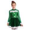 Girls Christmas Shiny Sequin Dance Dress Long Sleeve Feather Keyhole Back Jumpsuit Dress Performance Costume