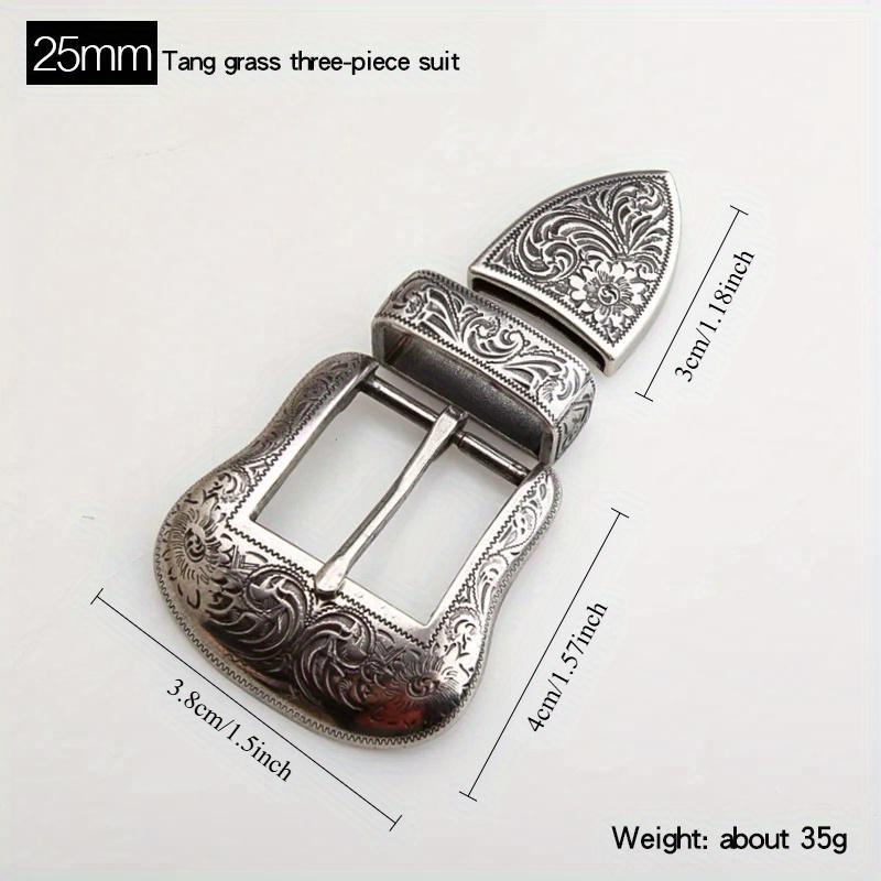 Style Silver Plated Metal Belt Buckle for Men Vintage Embossed Three Piece Pin Buckles DIY Leather Craft Buckle 3pcs/set