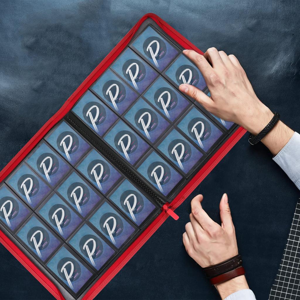 PAKESI 12-карманный альбом для коллекционных карточек 480 карточек Внутренняя страница PU-карта для хранения карточек Двойная сторона Боковое крепление Карман из полипропилена и сбор других карточек