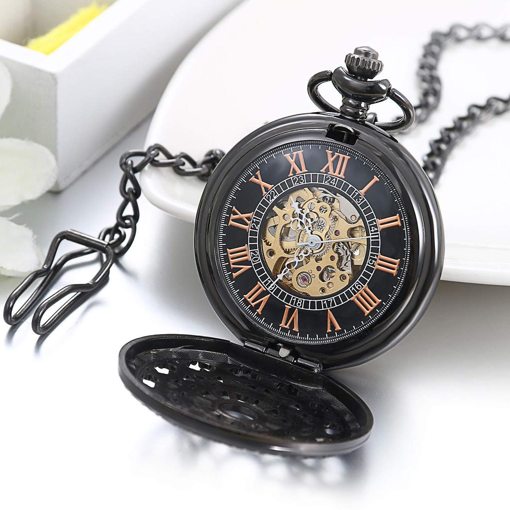 JewelryWe Pocket Watch Lock Retro Antique Roman Analog Pocket Watch Pendant Necklace Clock Not Waterproof Cosplay Event Halloween Birthday Anniversary