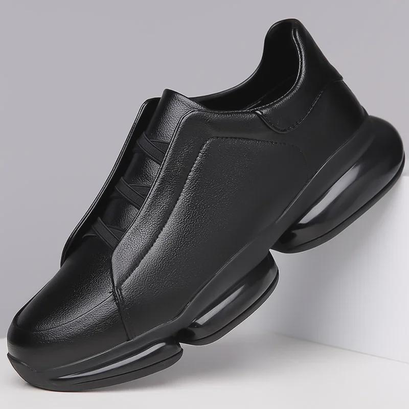 Мужские дышащие повседневные кроссовки из кожи — модные, универсальные и визуально увеличивающие рост благодаря толстой подошве.