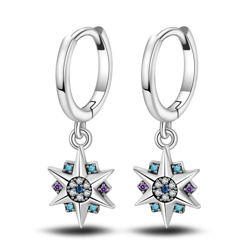 Fashion 925 Silver Color Earrings Blue Zircon Stars Moon Irregularity Earrings For Woman Fine Birthday Jewelry Gifts