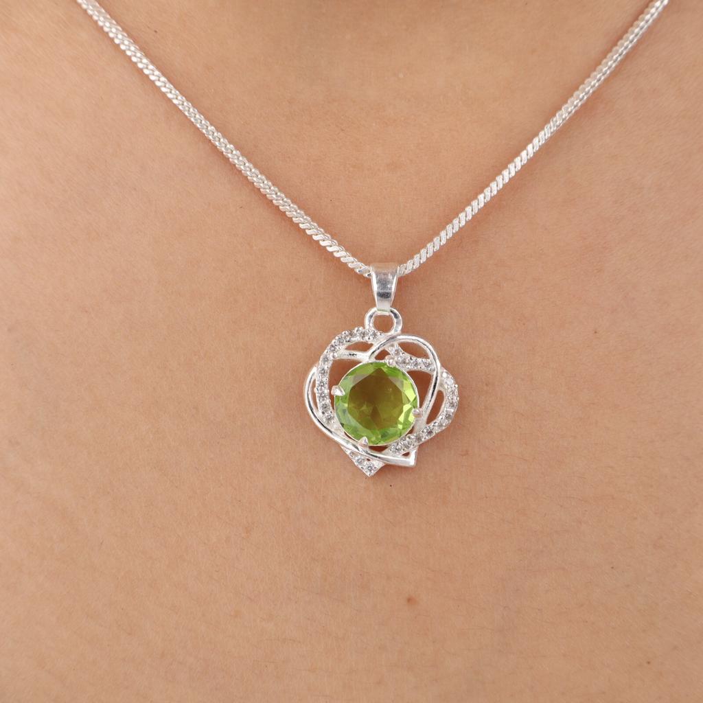 Peridot Gemstone 925 Sterling Silver Gift Jewelry Zircon Pendant 0.84" For Women CZP-14-8