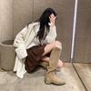 New Spot 2025 Autumn and Winter New Shibuya Boots~ V-mouth Pointed Suede Thick Heel Tall Knight Boots Women's Western Pile