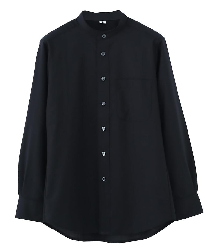 Seven Uniform GH7021-9 Black Medium Long Sleeve Stand Collar Shirt, Oxford Cloth, Restaurant Uniform