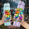 1PC 57 Bright Color Graffiti Print 750ml Color Plastic Sports Water Bottle Leakproof Flip Straw Lid Suitable for Sports Office Home Use