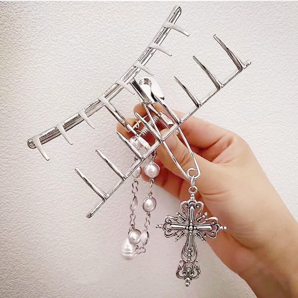 Ювелирные изделия Набор для волос с когтями Винтажный кулон-крест Краб Заколка для волос с жемчужной цепочкой Аксессуар для укладки волос