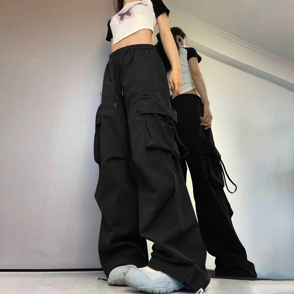 Women's Fashion Casual Wide-leg High-waisted Cargo Pants Multi-pocket Pants
