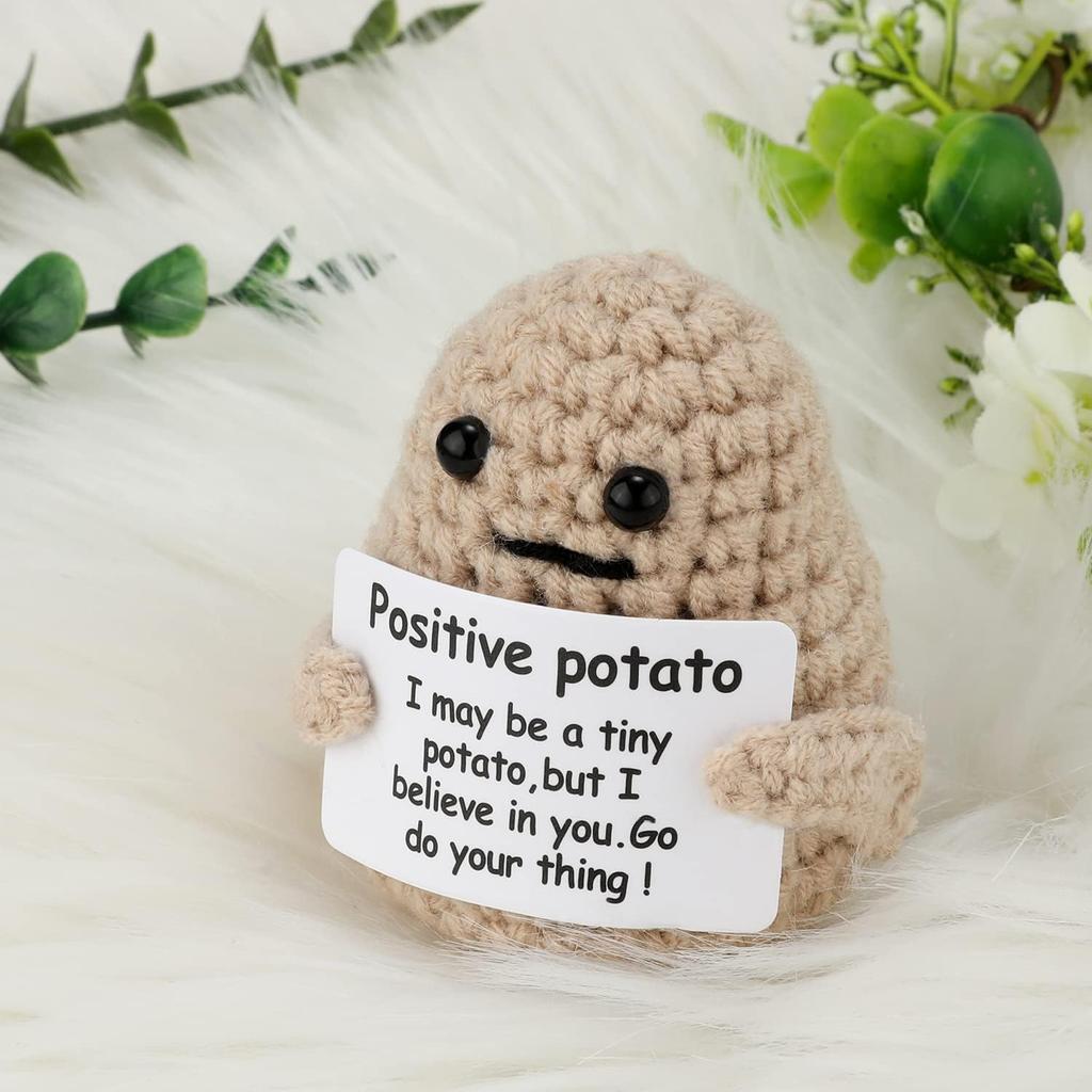 Mini Funny Positive Potato, 7.5cm Knitted Positive Potato Creative Cute Wool Funny Knitted Positive Potato for Birthday Party Decoration Encouragement