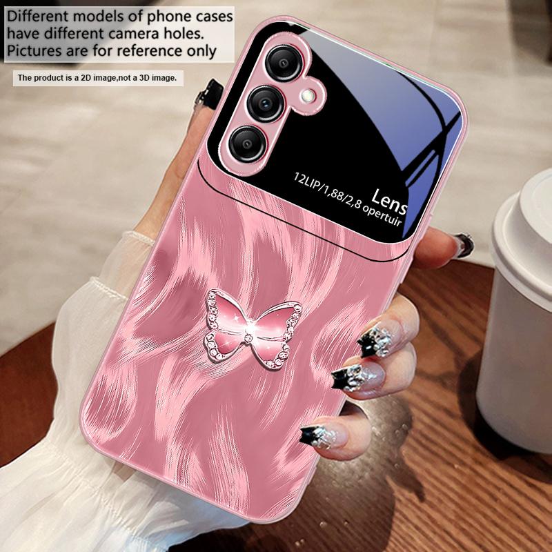 Розовый Алмазный Бабочка Для Samsung A73 72 71 A70 56 55 54 A53 52 51 50 42 A35 A34 33 32 31 26 25 24 23 22 30 стеклянный чехол для телефона