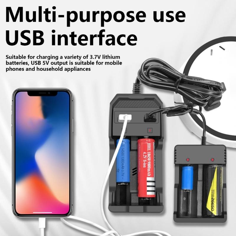 Зарядное устройство для аккумуляторов 18650, 2 отсека, зарядное устройство с USB-портом для аккумуляторов 26650/21700/18650/18500/16340