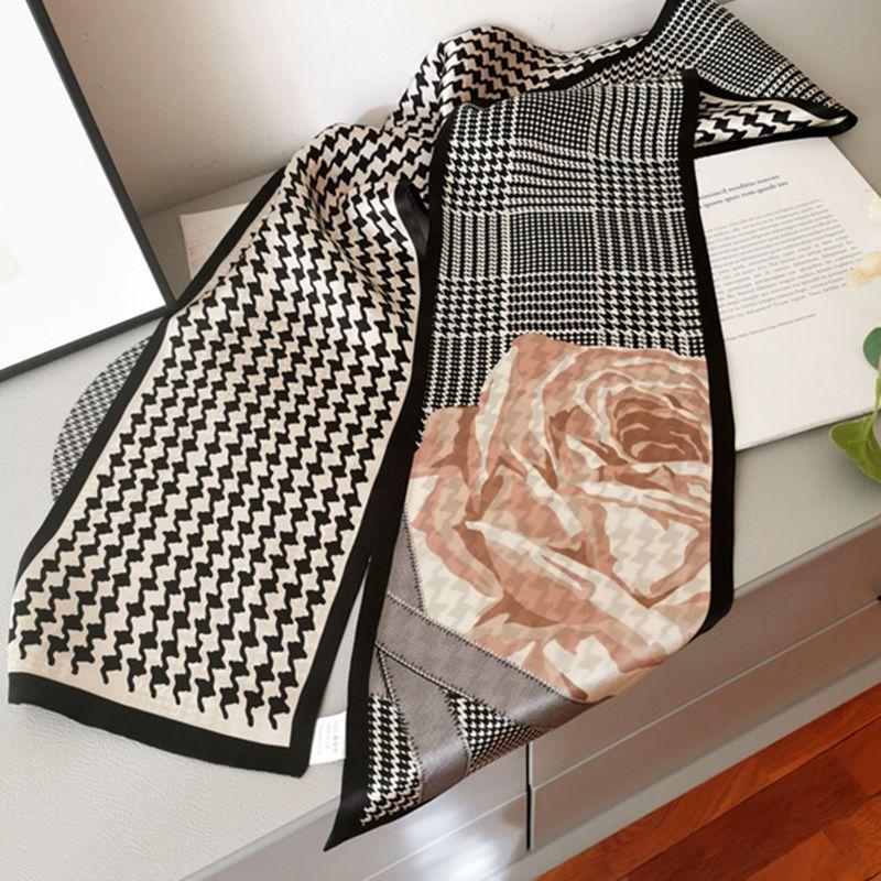 Double-Sided Long Silk Scarf, The Same Silk Plain Crepe Satin Double-Layer Scarf, Thin And Narrow Versatile Streamer Headband, Souvenir Gift.