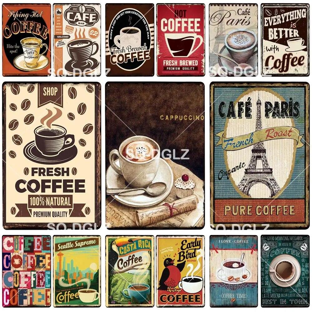 Coffe Metal Sign Plaque Metal Vintage Pub Bar Decor Tin Sign Coffee Shop Plate Poster Home Decor Art Painting Wall Sticker