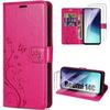Case + 2 Tempered Glasses - E.F.CONNECTION - For Xiaomi Redmi 14C - Fuchsia - Floral - Scratch Protection