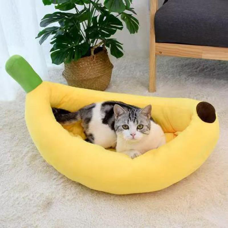 Banana-Shaped Pet Bed Cats Dogs Washable Plush Sleeping Nest All-Season Comfortable Lounge Sofa Small To Extra Large