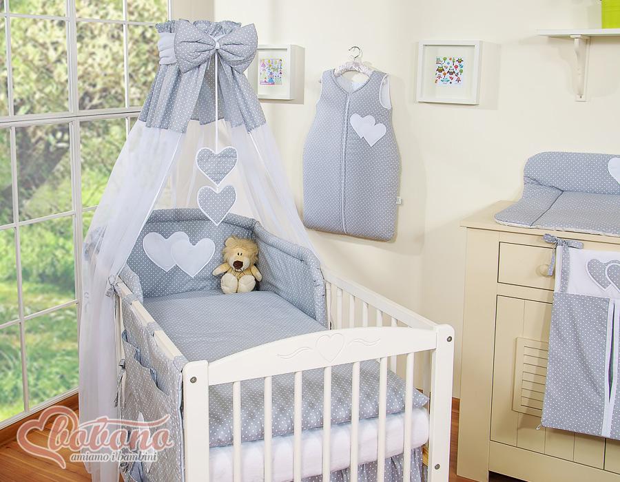 5-Piece Bedding Set 120X90 With Canopy - Hanging Hearts Dots On Gray