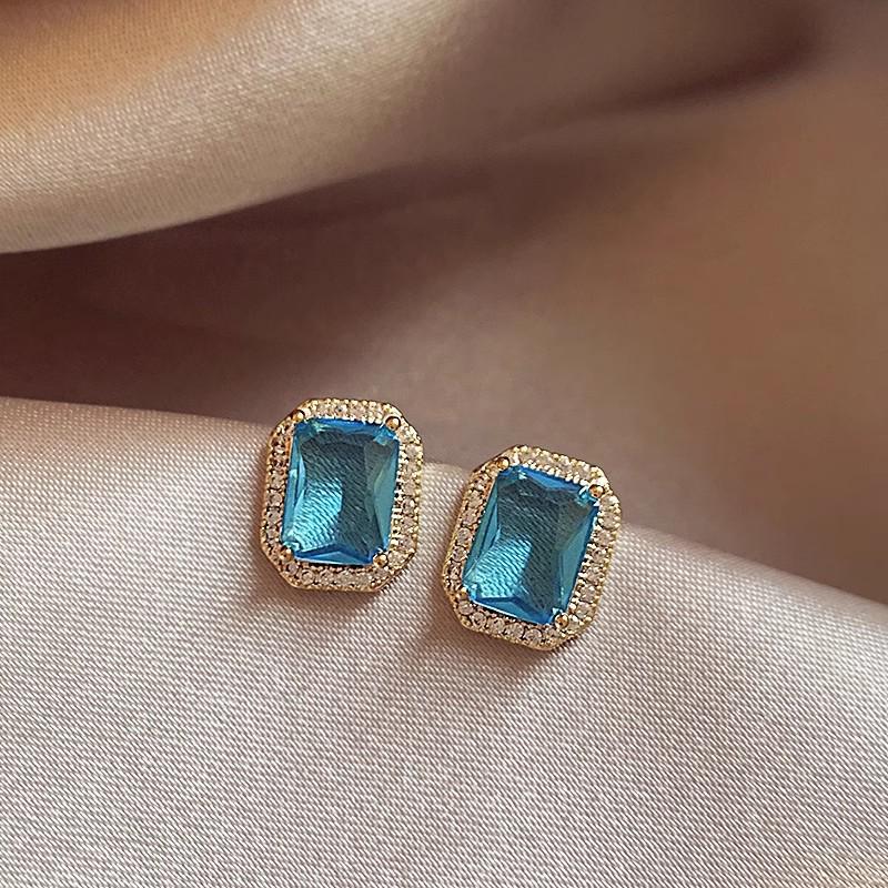 2024 Уникальные квадратные серьги-пусеты с цирконом для женщин - серебро 925 пробы