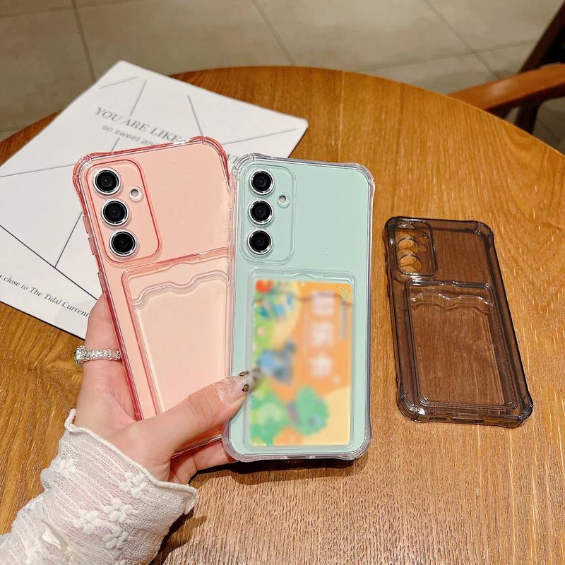 Для Samsung Galaxy A73 A53 5G A33 A13 4G A03 A03S A72 A52 A32 A325 Lite A22 A12 A02 S M02 Прозрачный Чехол-сумка с карманом для карты Мягкая обложка