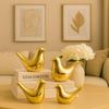 Ceramic Golden Blessing Birds Figurine for Home Decor | Living Room, Bedroom, Office Desk, Cabinets - (Pack of 4, Golden)