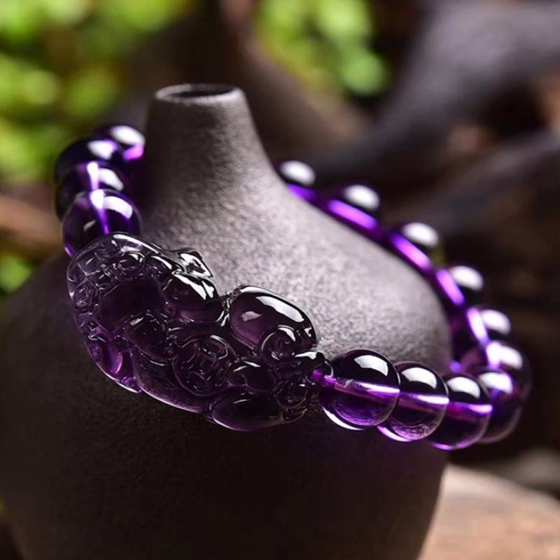 Аметистовый браслет Pixiu приносит удачу и богатство, китайские бусины в виде зверя фэншуй, браслеты для вечеринки, дня рождения, подарок для женщин и мужчин