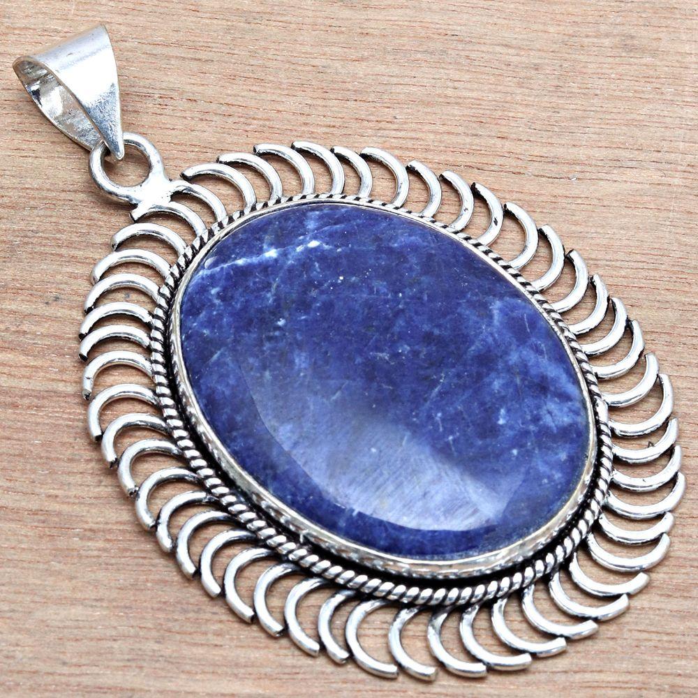 Pendant Sodalite Gemstone Handmade Mother'Day Gift Silver Jewelry 2.5"