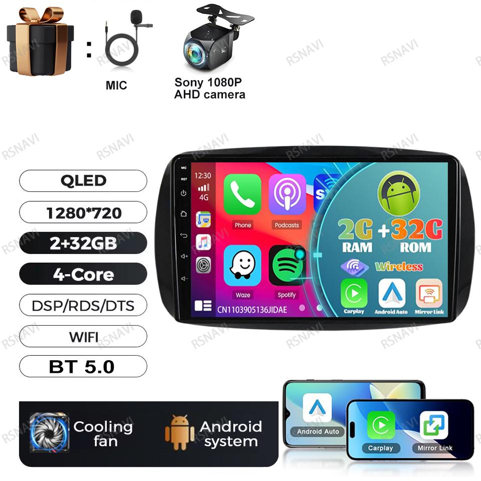 Автомагнитола Android 16 Для Mercedes Benz Smart 453 Fortwo 2014 - 2020 Мультимедиа DSP QLED Навигация Беспроводной Carplay Авто Стерео