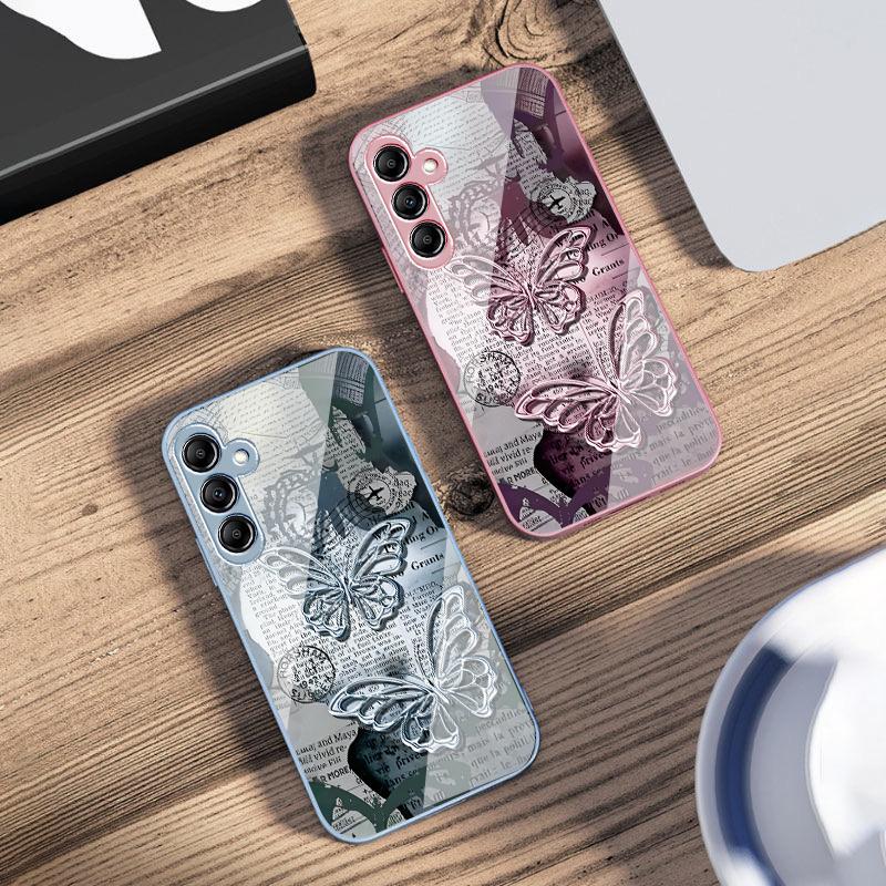 Винтажная Бабочка Для Samsung Galaxy A14 4G 20 30 52 20S 21S 22 A32 33 34 42 50 51 53 54 70 71 72 73 5G Стеклянный Чехол Для Телефона