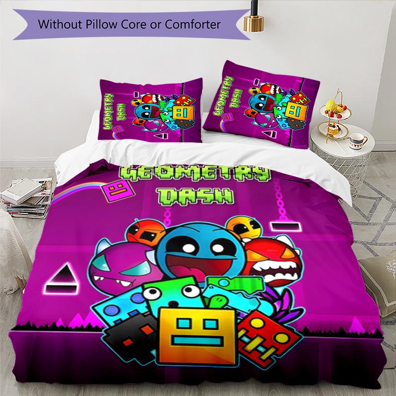 Geometry Dash 3pcs Bedding Set Duvet Cover Closure Includes 1 Duvet Cover & 2 Pillowcases for All Seasons Bedroom Home Dorm Decor
