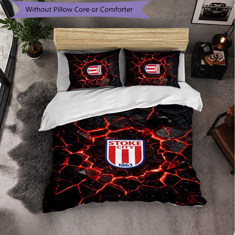 Stoke City Football 3 Piece Bedding Set Soft Duvet Cover Set with Pillowcases Printed Bedroom Decor Set for Home