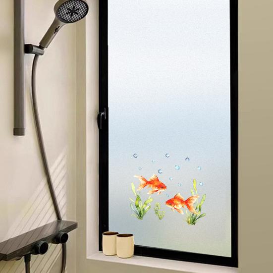 Red Goldfish Design Window Sticker, Transparent Electrostatic Adhesion No Glue Glass Decal for Living Room Bedroom Entrance Hall Home Decor