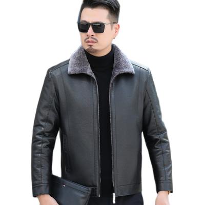 Мужская новая кожаная куртка с меховым отворотом и овчиной, мужская утолщенная кожаная куртка, мужское зимнее пальто
