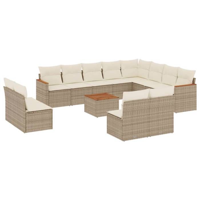 VidaXL Salon de Jardin avec Coussins 13 pcs, Canapés de Terrasse, Ensemble de Meubles de Patio, Mobilier d'Extérieur, Beige 3226478